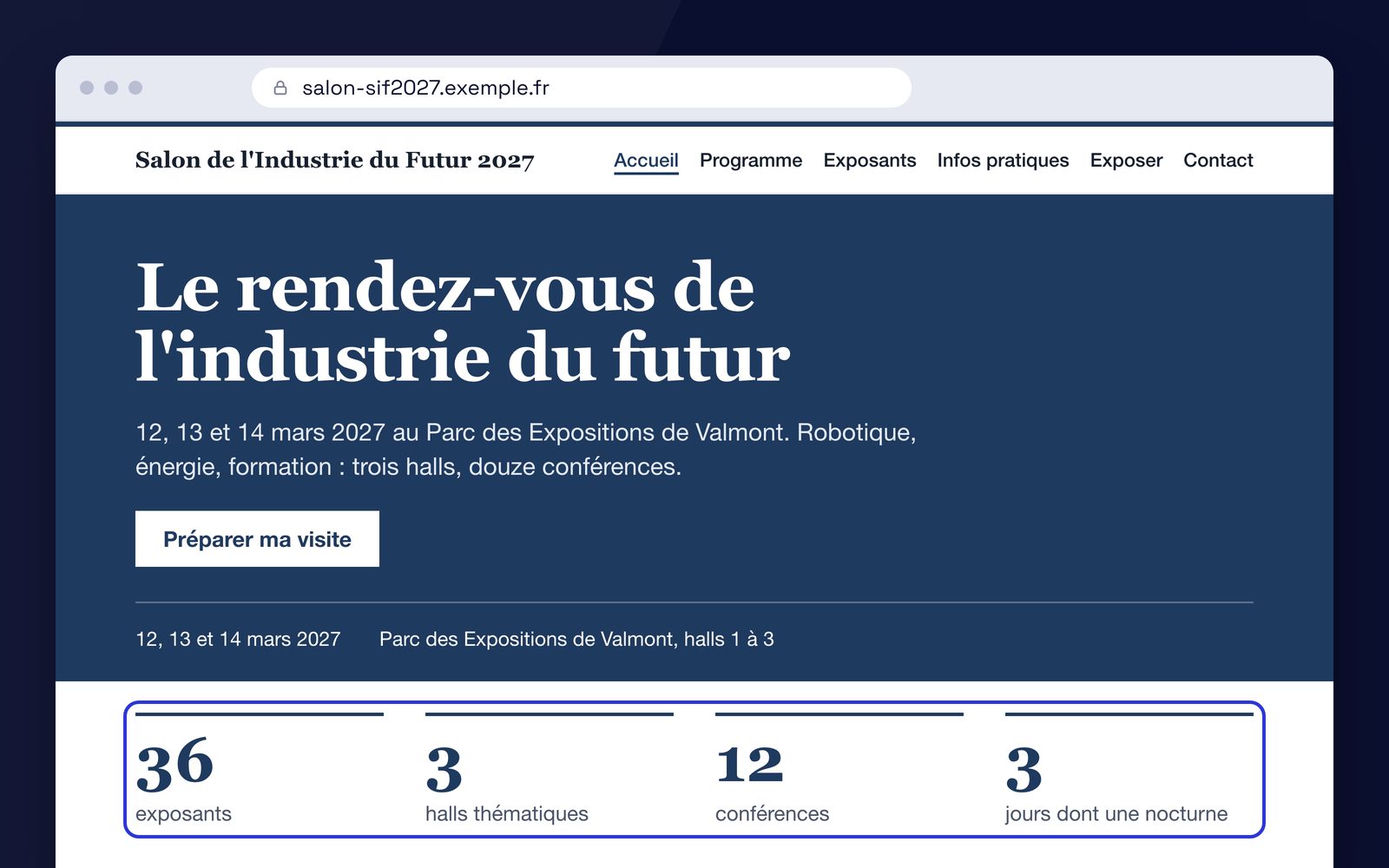 Capture de l'application EventKab : le site public de l'événement