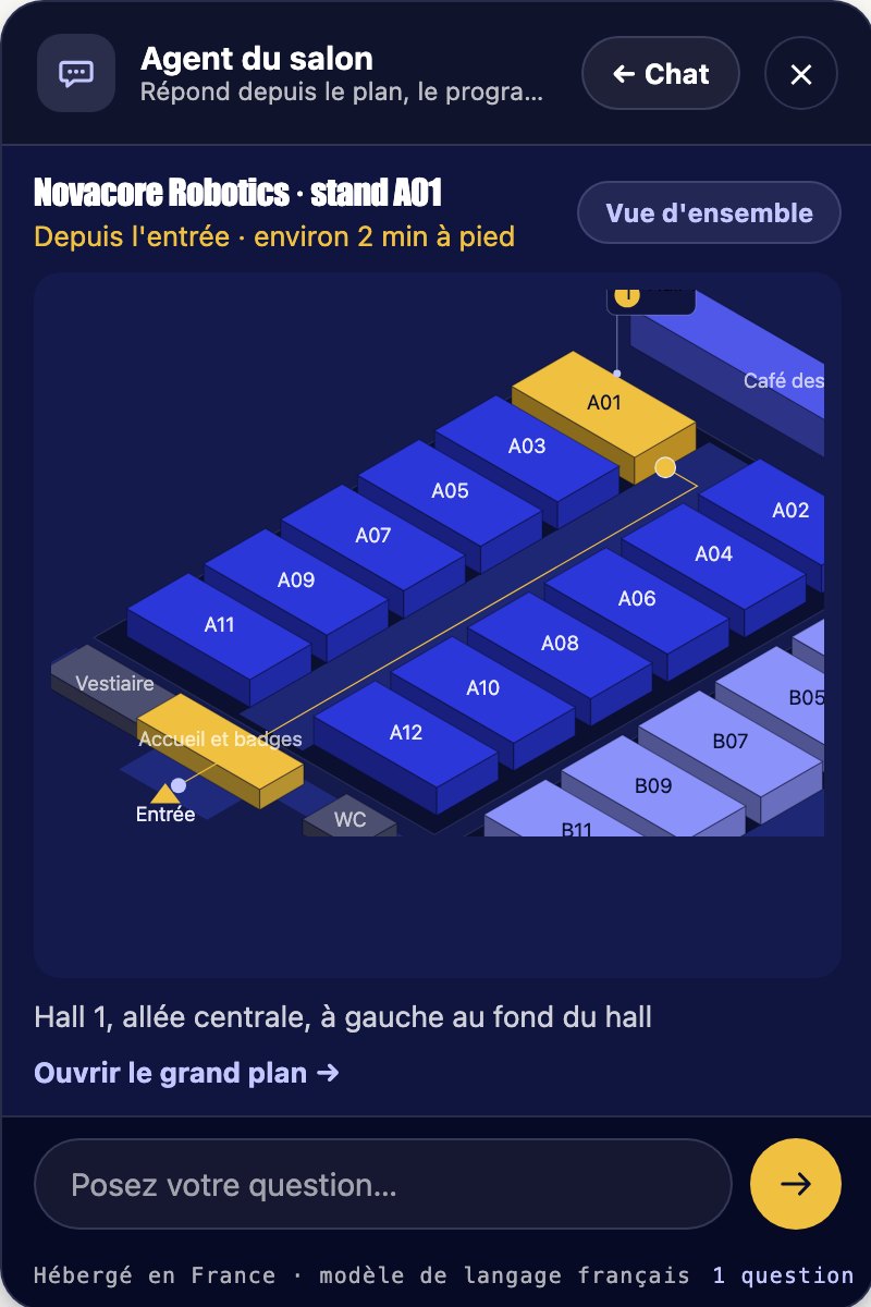 Le plan du salon avec l'itinéraire tracé jusqu'au stand